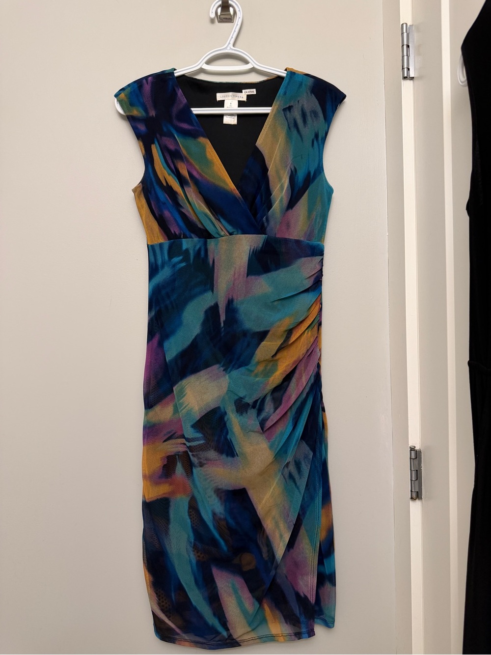 London Times Multicolor Abstract Midi Dress - Teal, Blue, Purple, Gold